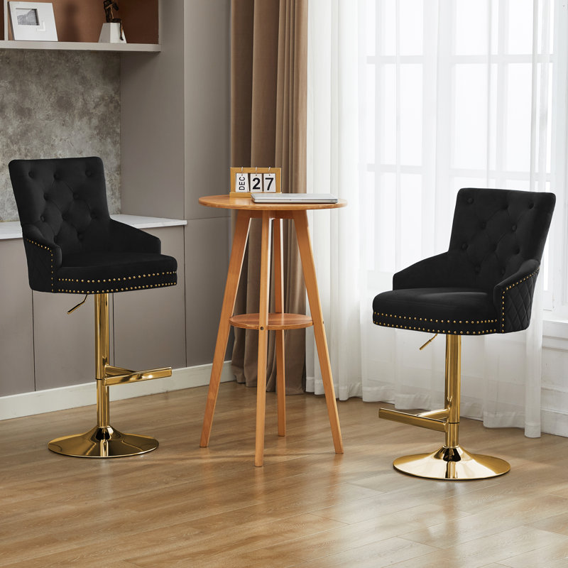 Tabouret de comptoir pivotant à hauteur réglable avec structure en métal Jakhai, Doré, Noir