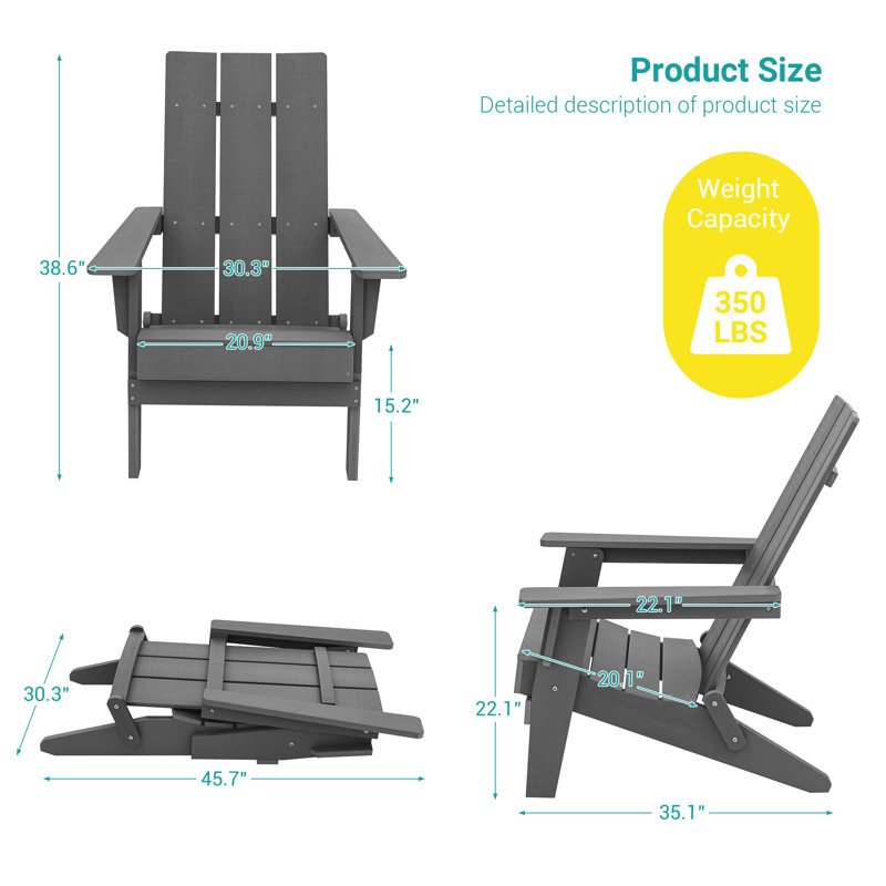 Chaise Adirondack pliable Fairlough HiPS, Gris anthracite