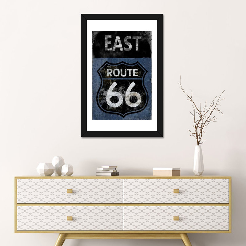 « route 66 east », impression sur toile, H 24 po x l 16 po x P 1 po, Papier d'art encadré noir, Blanc