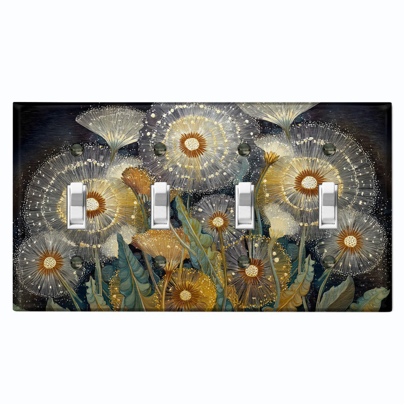 Couvercle de plaque d'interrupteur en métal; Bascule 4 bandes US Standard - pissenlit Art Nouveau, # 4 Quad bascule
