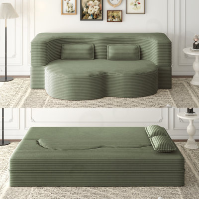 Canapé de plancher en velours côtelé avec 2 coussins