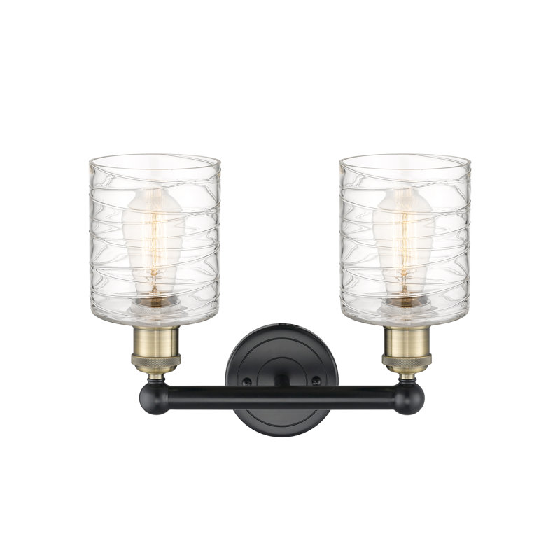 2 - Light Dimmable Vanity Light, Black Antique Brass, Deco Swirl