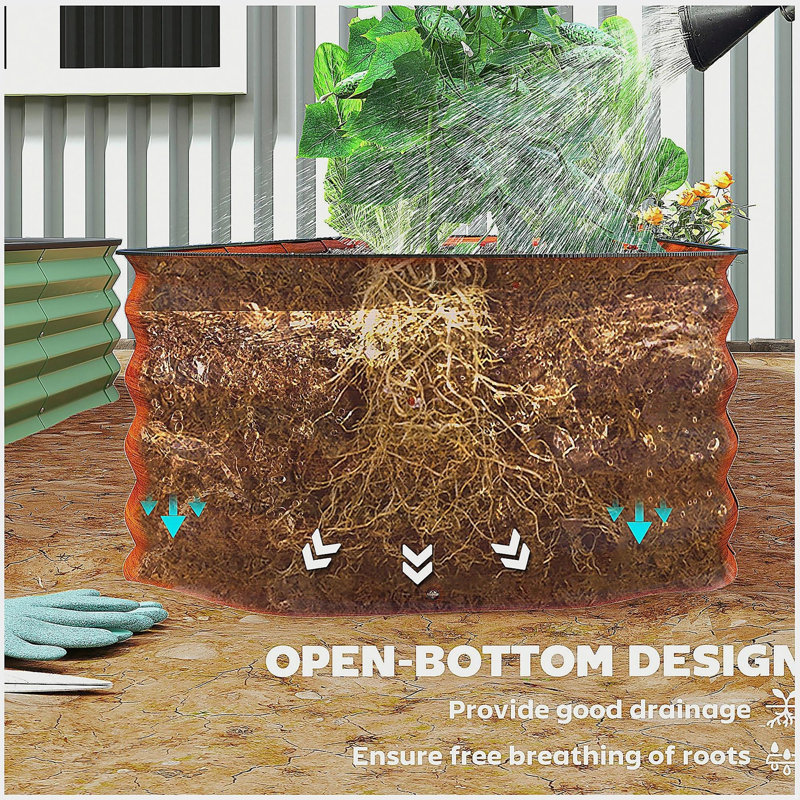 Metal Planter,Metal Planter Box with Safety Edging,Galvanized Raised Garden Bed Kit, Dark Brown