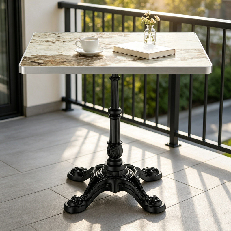 Table de salle à manger carrée 31,5 po Tulip, Crème veine de marbre beige
