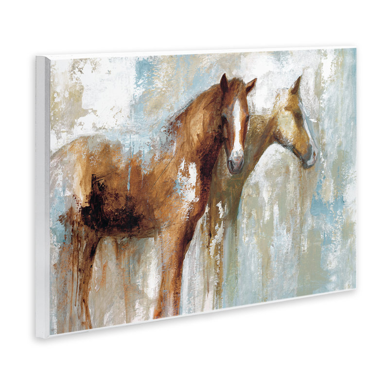 «Layered Abstract Horses Foals», reproduction d'art sur plaque par White Ladder, L 15 po x H 10 po, Toile tendue