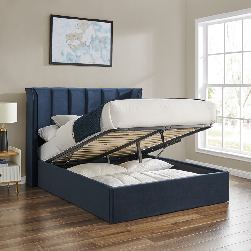 Ashok Upholstered Ottoman Storage Bed, King (150 x 200 cm), Navy