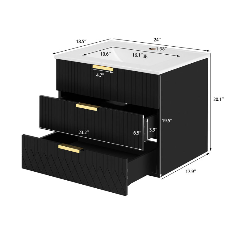 Meuble-lavabo simple 24 po avec lavabo, Noir