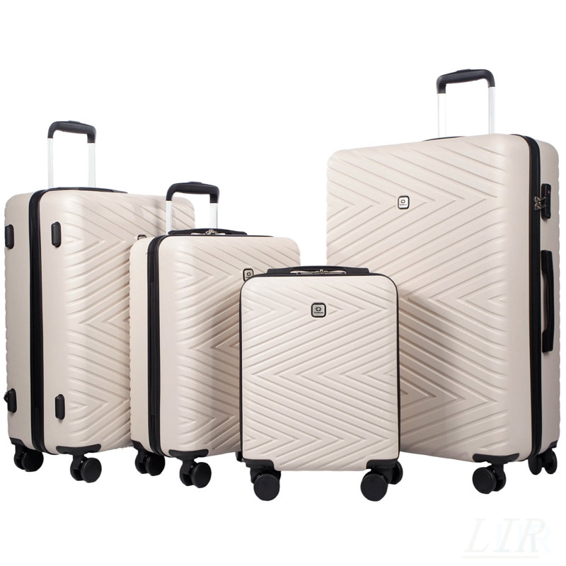 Ensemble de 4 valises en ABS léger avec roues rotatives et verrous TSA, idéal pour le transport et le rangement en blanc