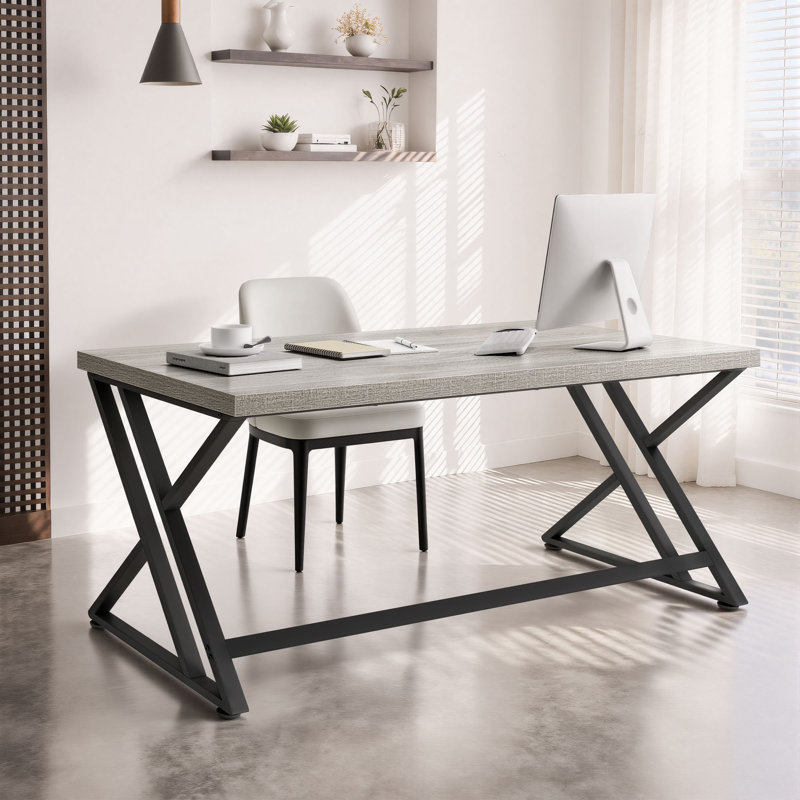 Kelleia Writing Desk, Light Gray/Black, 30.1" H x 55" W x 23.6" D