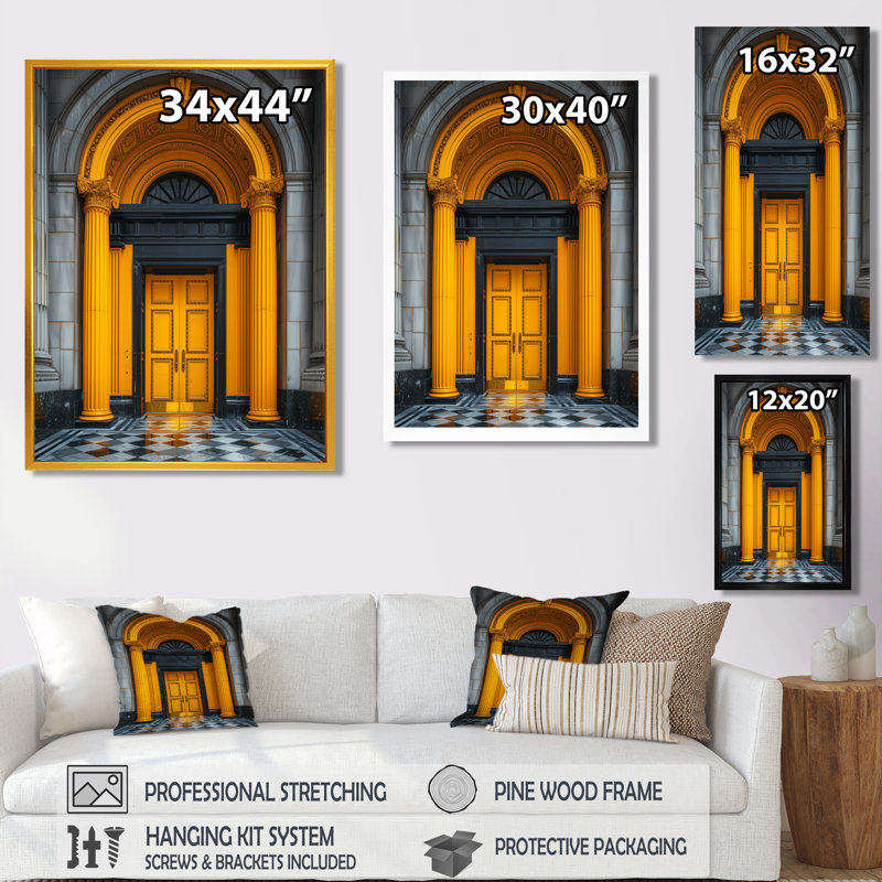 Jaune jaune gris majestueux Banks - Banks Wall Art, Toile avec cadre flottant or, H 44 po x l 34 po x P 1,5 po