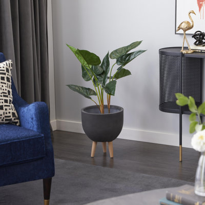 Faux Foliage Anthurium Artificial Plant with Realistic Leaves and Black Plastic Pot