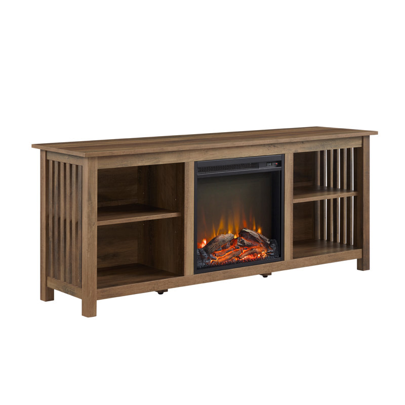 58" Media Console with Electric Fireplace, Rustic Oak