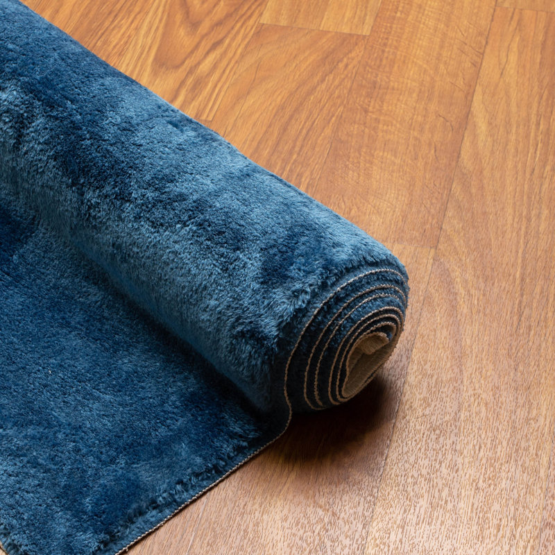 Tapis bleu cobalt à poils longs Tarlton, Rectangle 6 pi 7 po x 9 pi