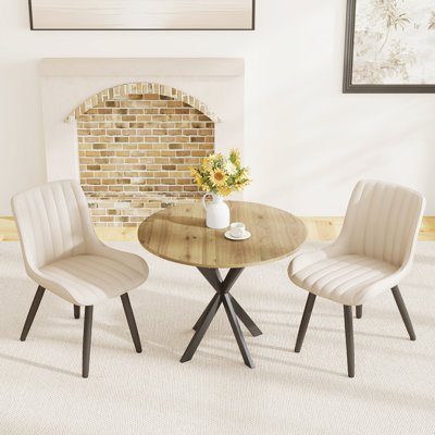 Ensemble de table de salle à manger 31,5 "rustique en panneau de fibres à densité moyenne avec 2/4 chaises en cuir de polyuréthane, pieds en métal noir, 2 à 4 places pour la cuisine et la salle à manger