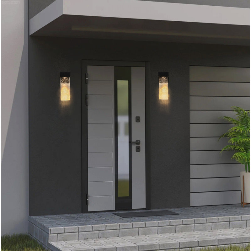 2-Pack Modern Geometric LED Crystal Wall Lantern with Dusk-to-Dawn Sensor, Matte Black, Photocell + Wall Switch