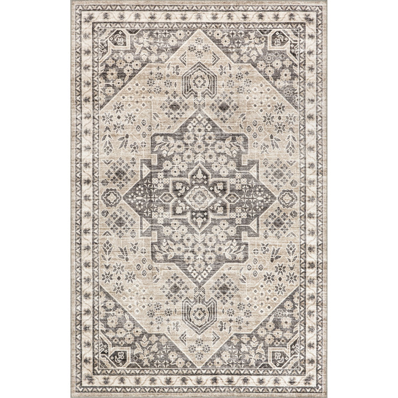 Eira Medallion SplashGuard Machine Washable Area Rug, Rectangle 5' x 8'