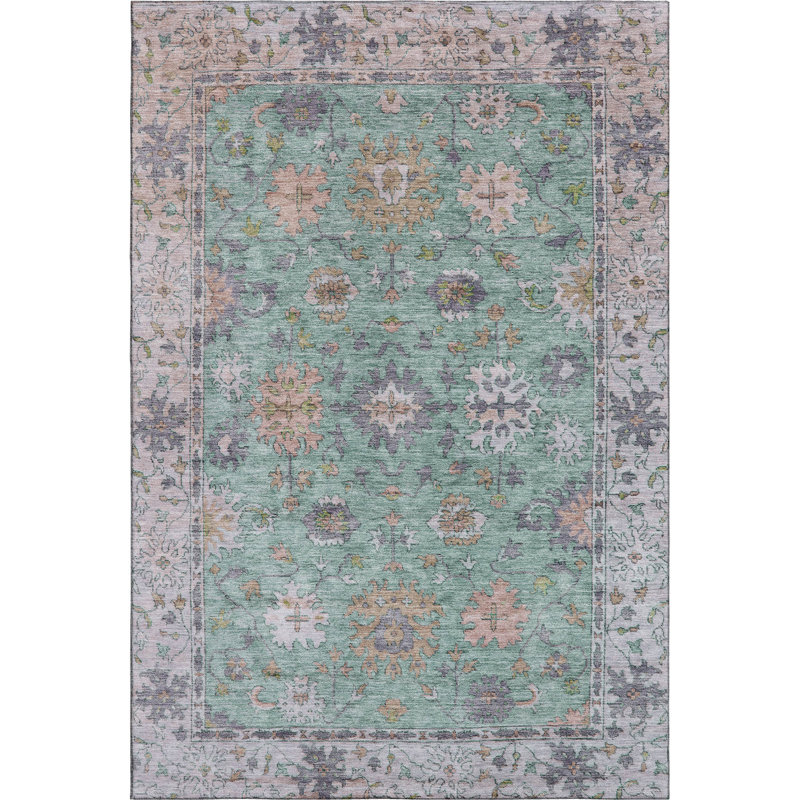 Premium Machine Washable Mayfield AMF2052 Global Rug, Mint, 2'6" x 3'10"
