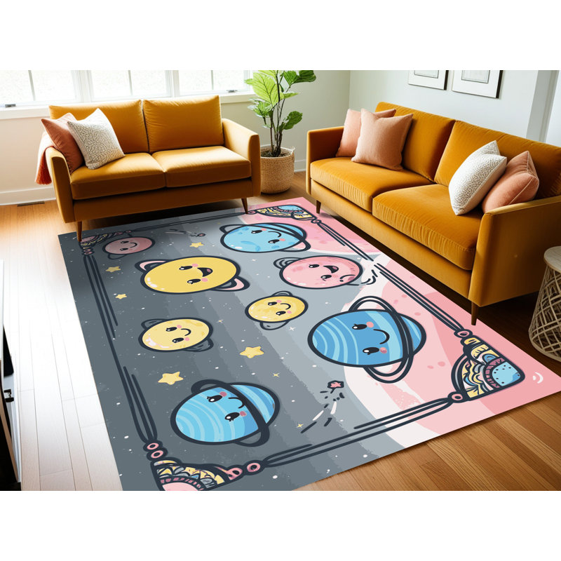 Tapis lavable pour enfants Zoomie Space Planets Astronauts_Space019, Rectangulaire 2 pi x 3 pi