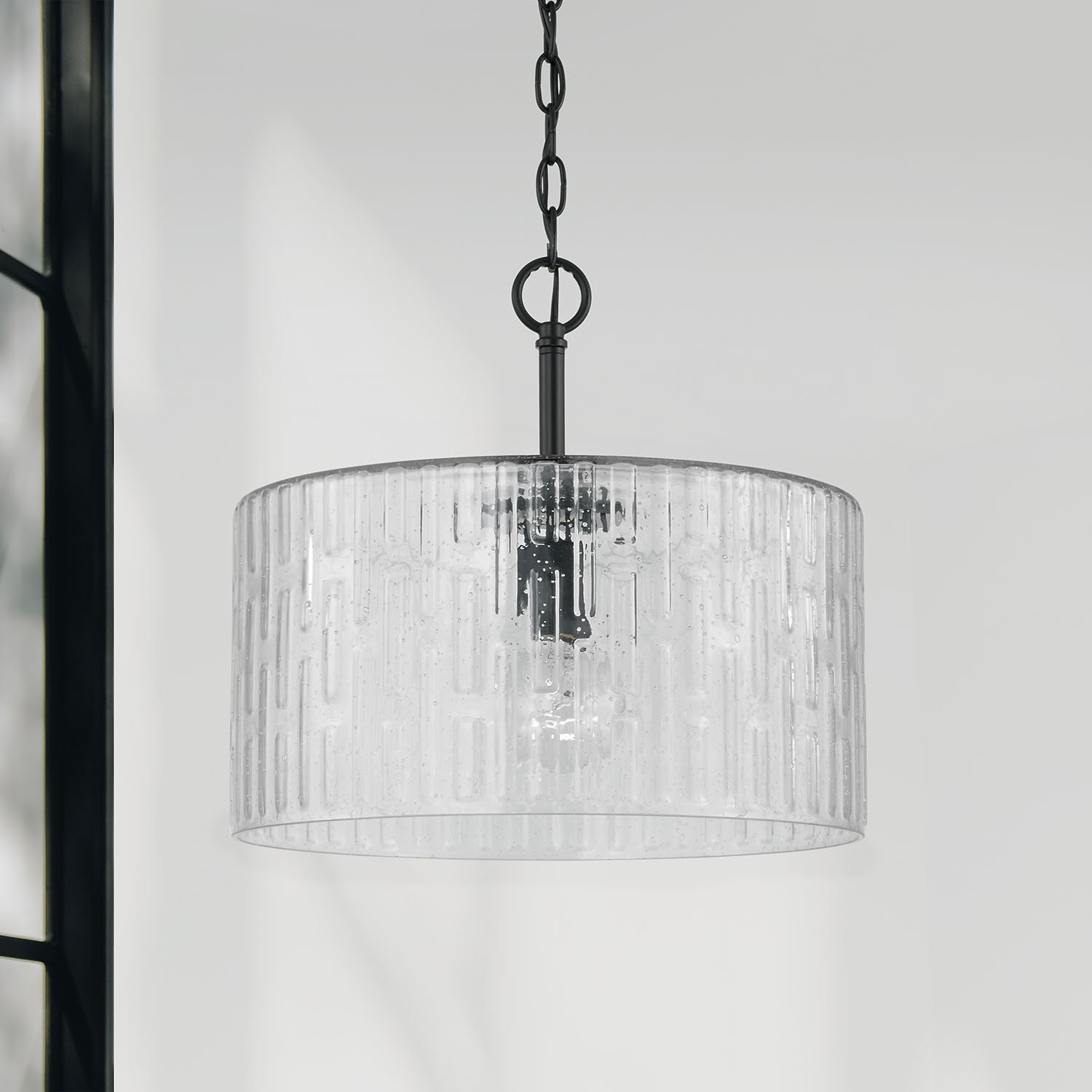 Morrone Single Light Glass Semi Flush Mount, Matte Black 