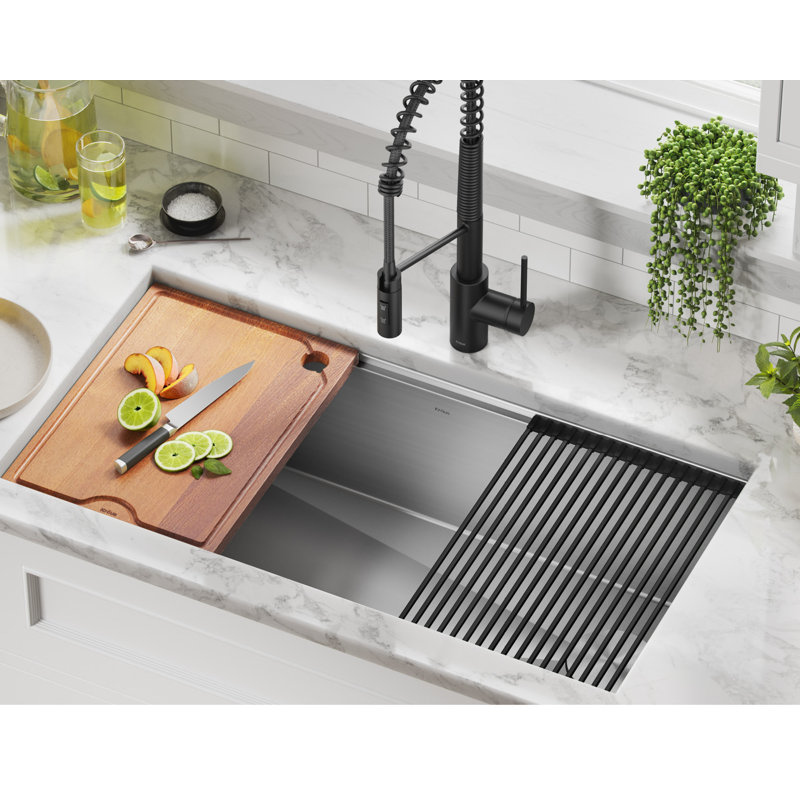 KRAUS Kore™ 36" L Undermount Workstation 16 Gauge Stainless Steel Single Bowl Kitchen Sink with Accessories