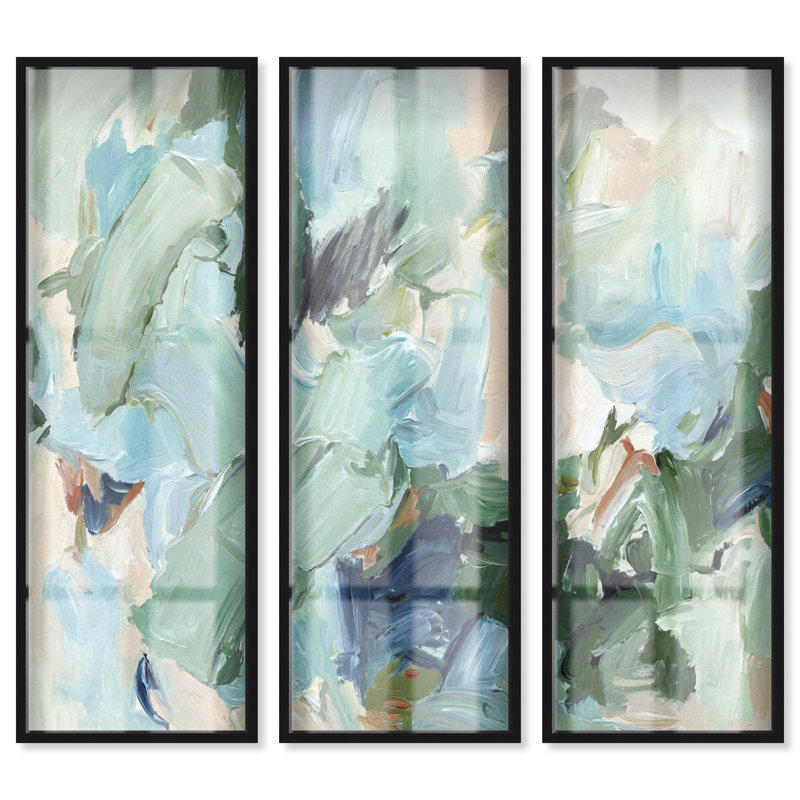 Ensemble de décorations murales «Echoes in Sage I - Ira Colmeva Shadowbox» par Art Remedy, cadre noir, 16 x 48, Cadre noir