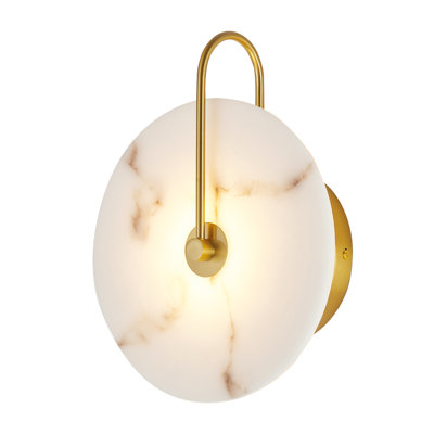 Modern Glam Gold Faux Alabaster Led Wall Sconce, 3000k Dimmable Bathroom Bedroom Wall Lamp