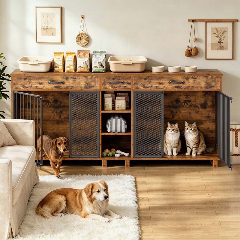 Grand meuble cage en bois pour chien, armoire multifonctionnelle avec rangement pour animaux de compagnie et décoration intérieure