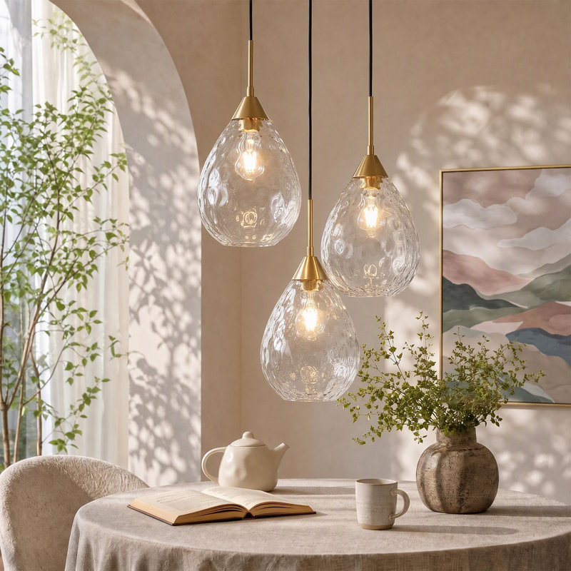 3‑Light Hammered Glass Pendant – Adjustable Height