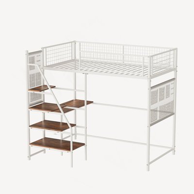 Lit mezzanine en métal avec chambre à coucher et dortoir, avec station de charge intégrée et éclairage DEL