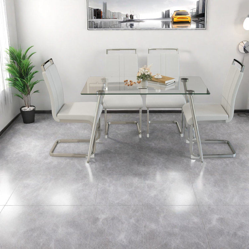 Ensemble de table de salle à manger moderne en verre trempé et chaises en polyuréthane pour la maison