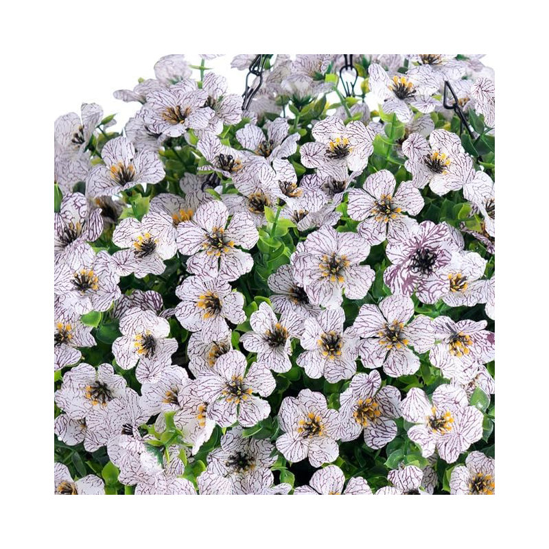 Artificial Faux Hanging Plants Flowers Basket for Summer Outdoor Outside Decoration, Creamy White