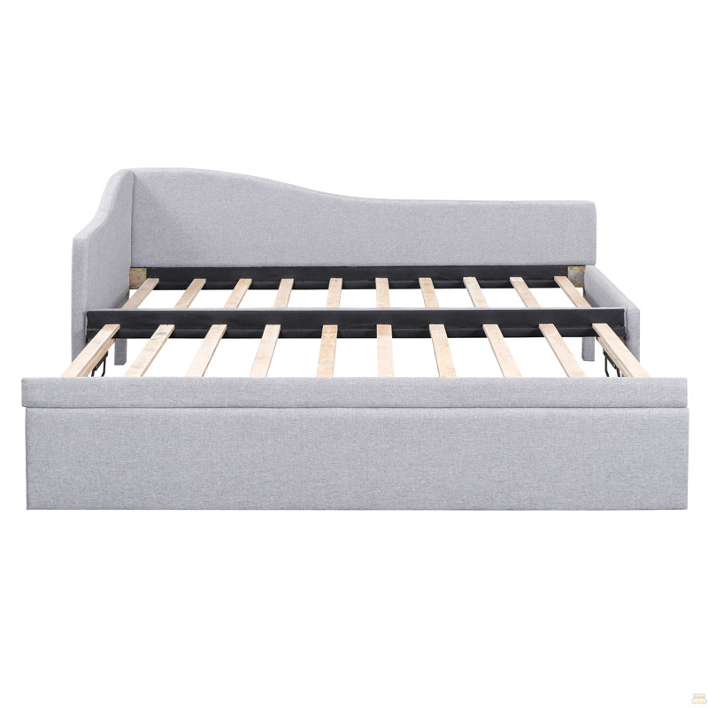 Twin Size Upholstered L-Shaped Upholstered Daybed With Pop Up Trundle, Gray, Gray