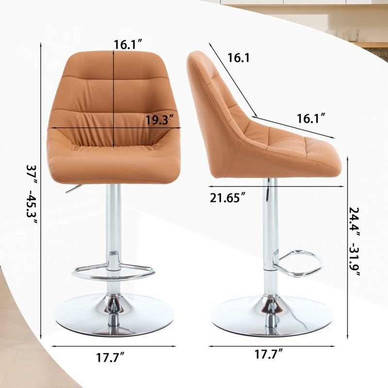 Set of 2 Bar Stools with Footrest and Base Swivel Height Adjustable Mechanical Lifting, Gray