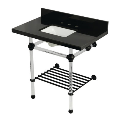 Kingston Brass KVPK36KASQB5 Templeton 36" Console Sink With Acrylic Legs (8-Inch, 3 Hole), Black Granite/Oil Rubbed Bronze