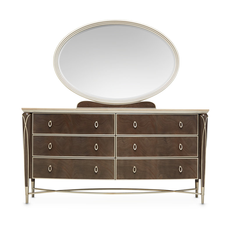 Villa Cherie 6-Drawer Dresser with Mirror - Hazelnut