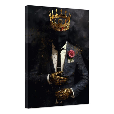 Black African Wall Art Gold Crown Wall Decor Man King Picture Afro American Canvas Prints Artwork For Home Office Living Room Decoration Framed (C, (20.00" X 30.00"))