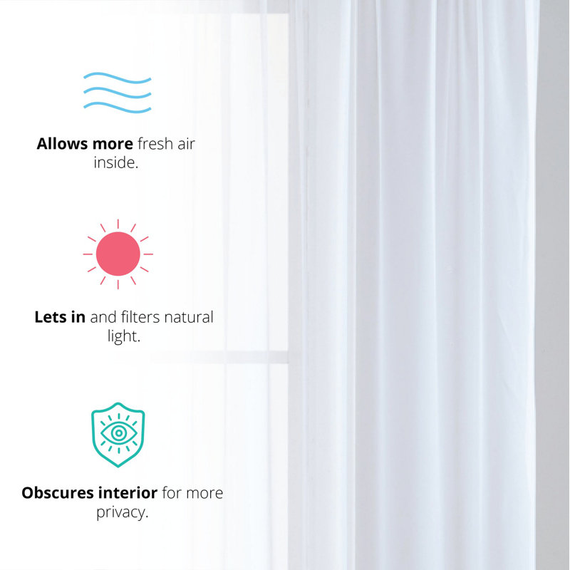 Daxin Sheer Voile Rod Pocket Curtain Panels, White, 54" W x 84" L