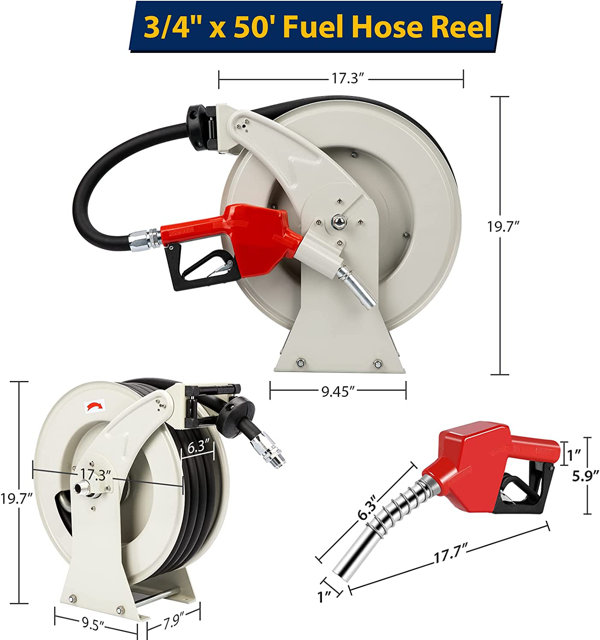 BREARO Diesel Fuel Hose Reel Retractable 3/4 x 50' 300PSI W