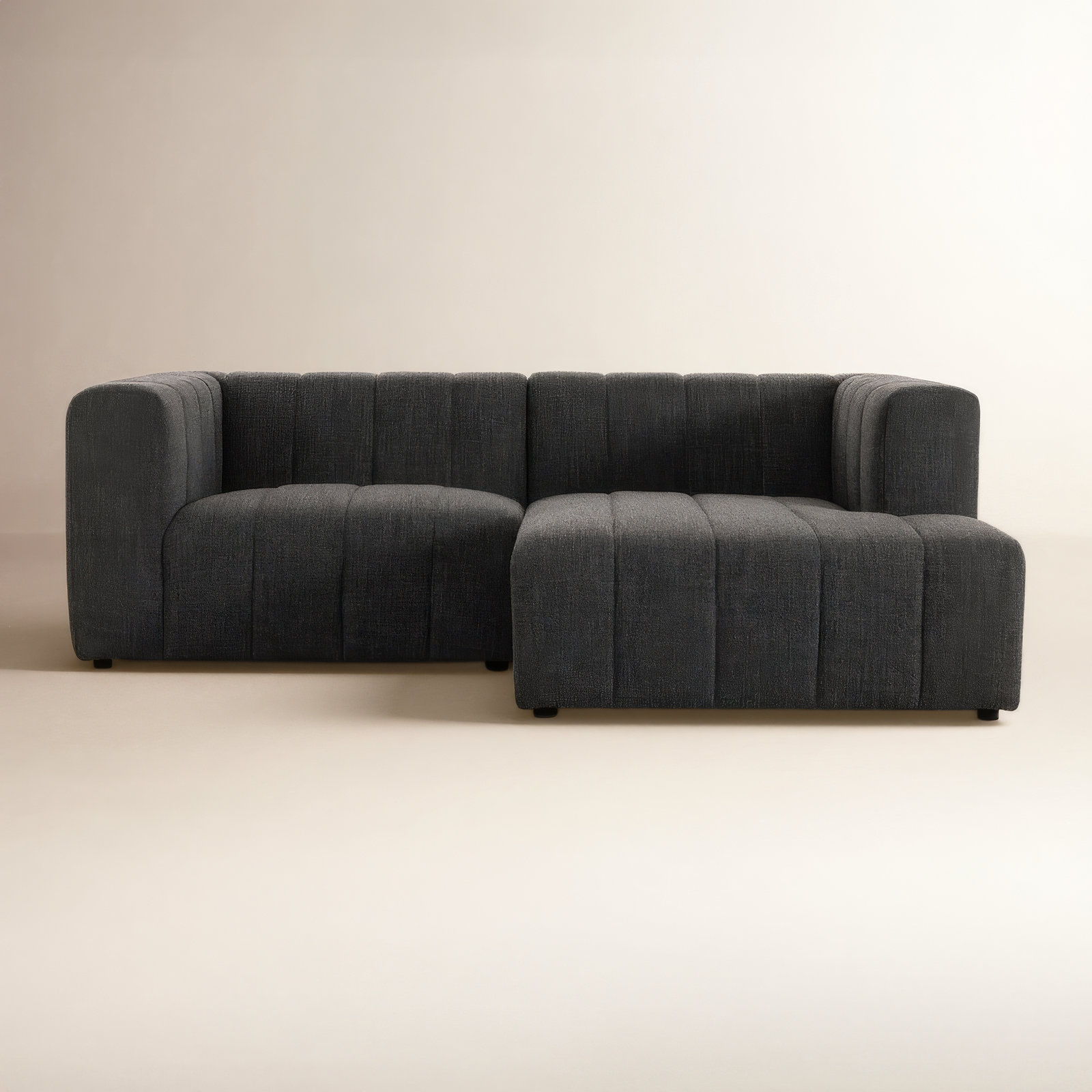 Bowry 88" Wide Sofa & Chaise, Right Hand Facing, Saxon Charcoal Polyester