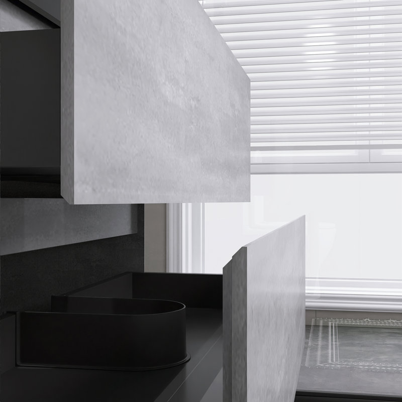 Meuble-lavabo mural moderne avec cuve en quartz noir, 36 in.