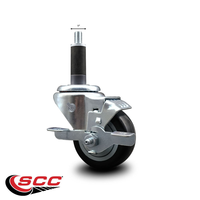3 Inch Black Poly Swivel 1 Inch Expanding Stem Caster with Brake SCC