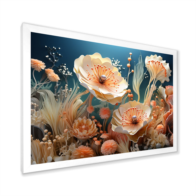 Art mural sur toile, pêche et seiche, anémone, Cadre simple blanc, H 12 po x l 20 po x P 1 po