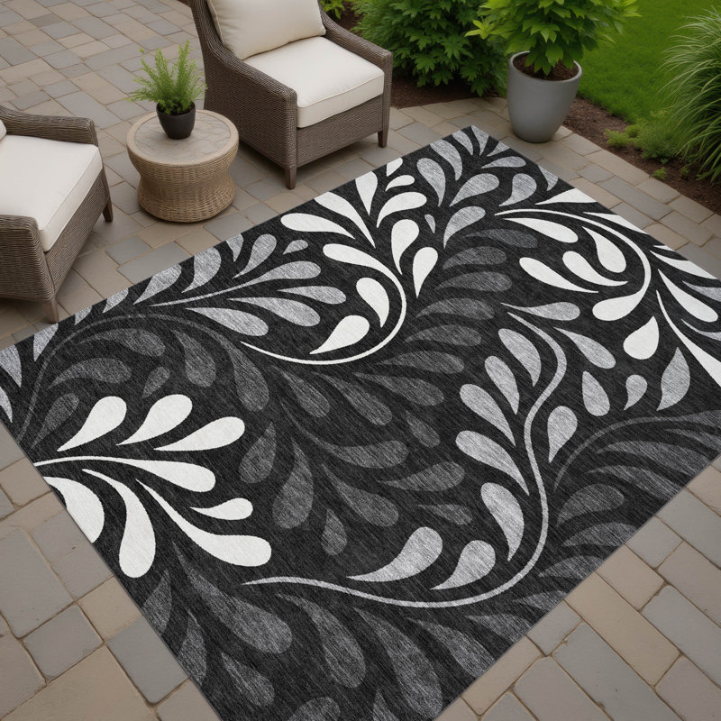 Machine Washable Indoor/Outdoor Lanphear ACN2411 Botanical Rug, Rectangle 10' x 14'