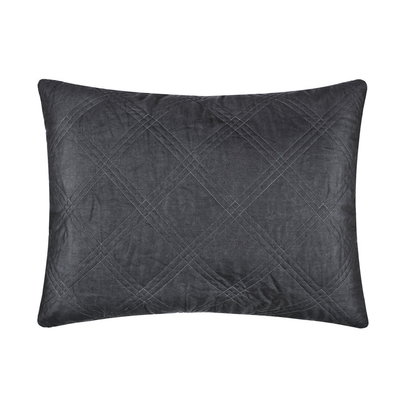 Washed Linen Charcoal Quilted King Sham