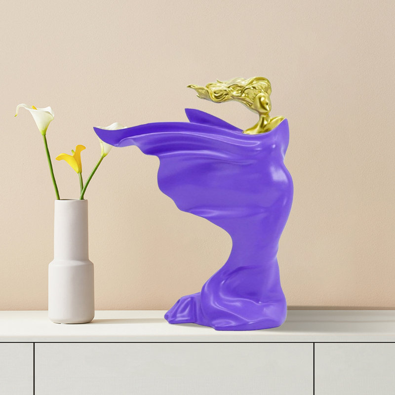Elegant Resin Female Statue Decor - Perfect For Dining Tables, Desks, And Offices, Purple
