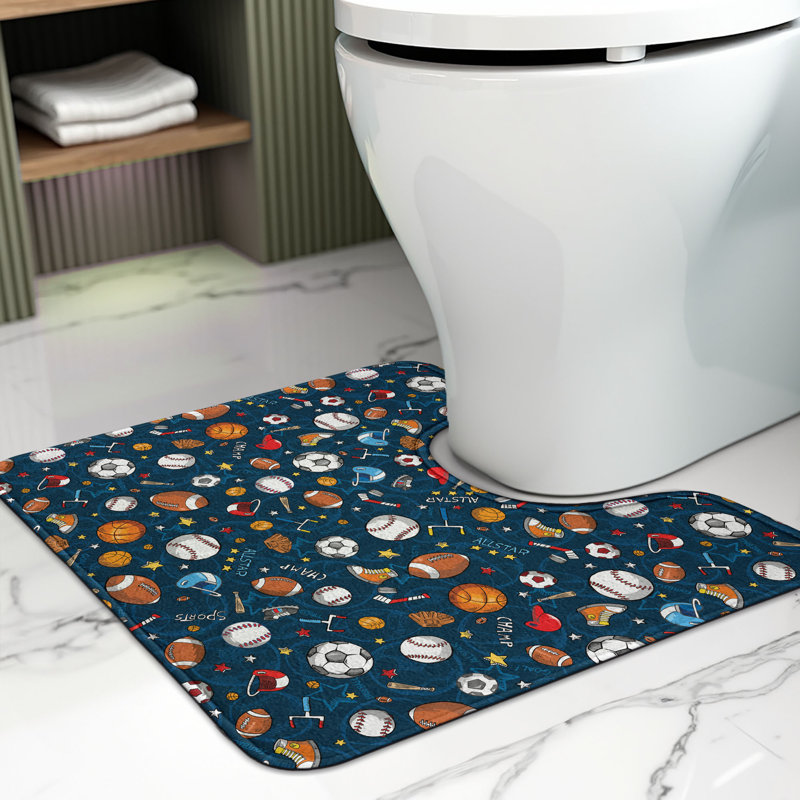  Sport Toilet Mat U-Shape Bathroom Rug 20" x 16" Dark Blue Multicolor