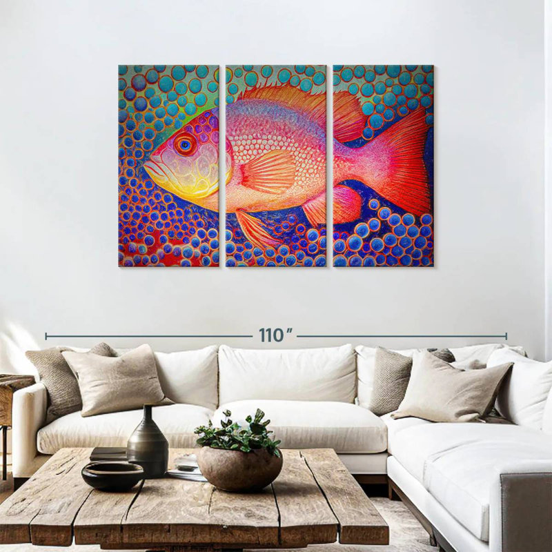 Red Snapper Fish And Abstract Bubbles, 48" H x 74" W