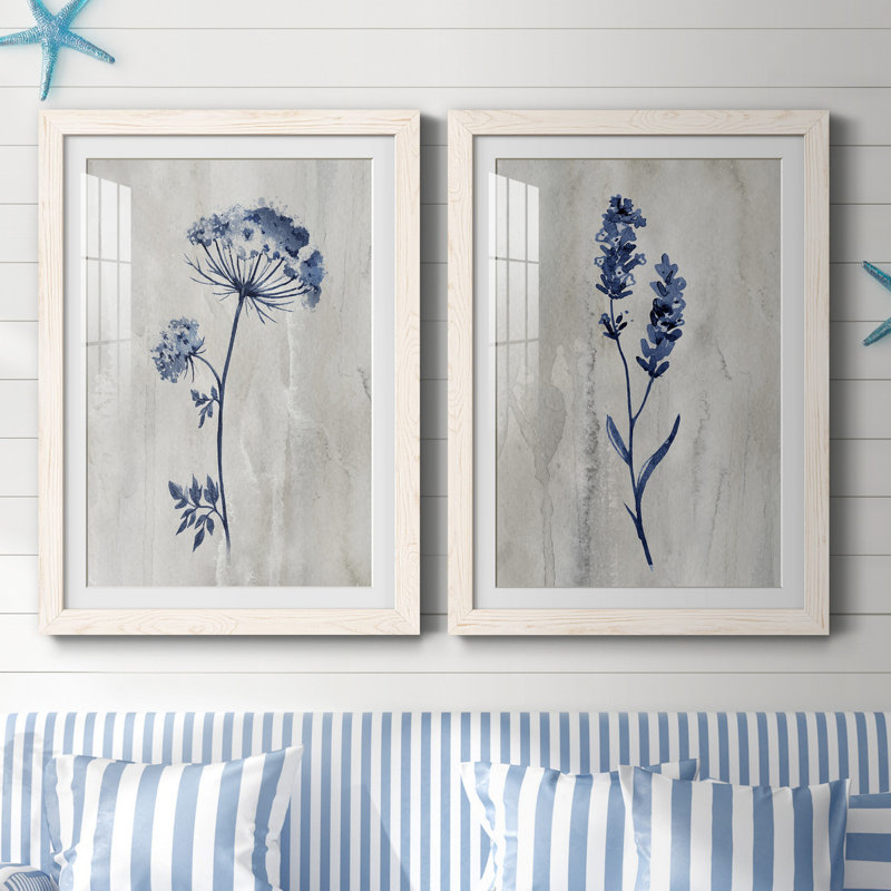 «Indigo Botanical I», ensemble de 2 reproductions d'impressions, Impression encadrée avec passe-partout, H 44 po x l 31 po