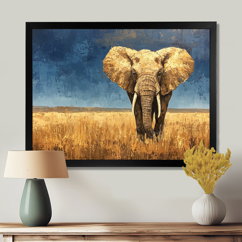 Éléphant dans les plaines d'Afrique I - éléphant, art mural, H 12 po x l 20 po, Reproduction encadrée d'une seule photo, Noir