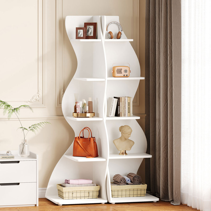 Bibliothèque de coin à 5 niveaux, Blanc, 2